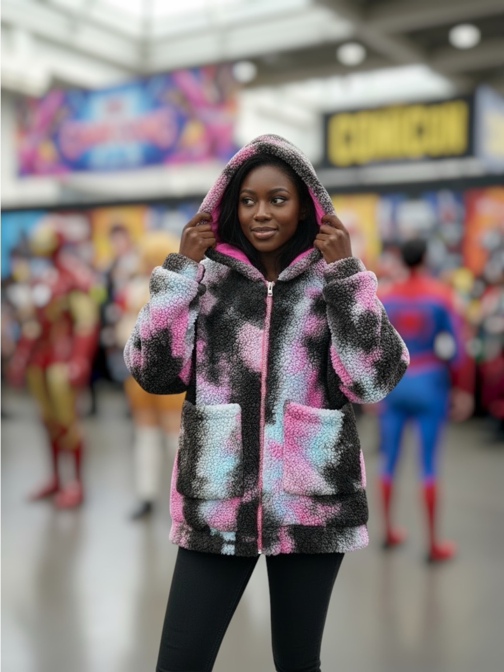 Current Mood Oversized Dolls Kill Tie Dyed Sherpa Jacket XS